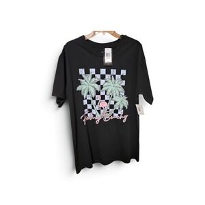 FRED MEYER Mens Feeling Beachy Graphic T Black Palm Tree Flamingo XL NWT  0603